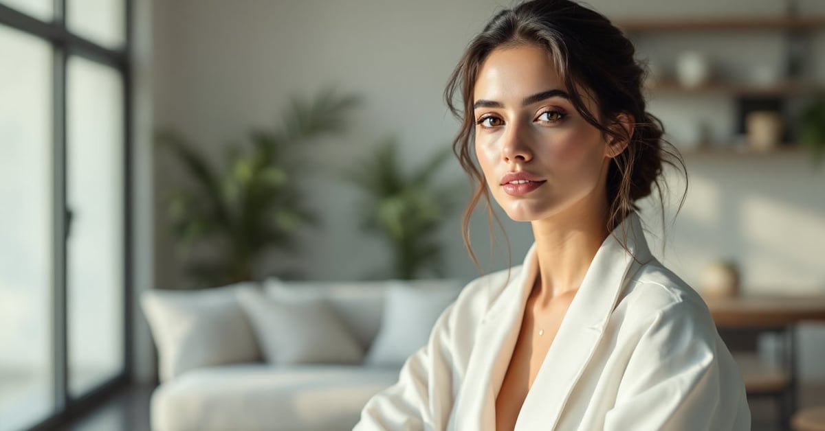 Robe femme blanc élégante portée dans un cadre moderne, coupe fluide et intemporelle