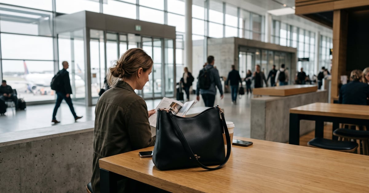 Sac à main Coach en cuir posé sur fond épuré, modèle élégant et moderne