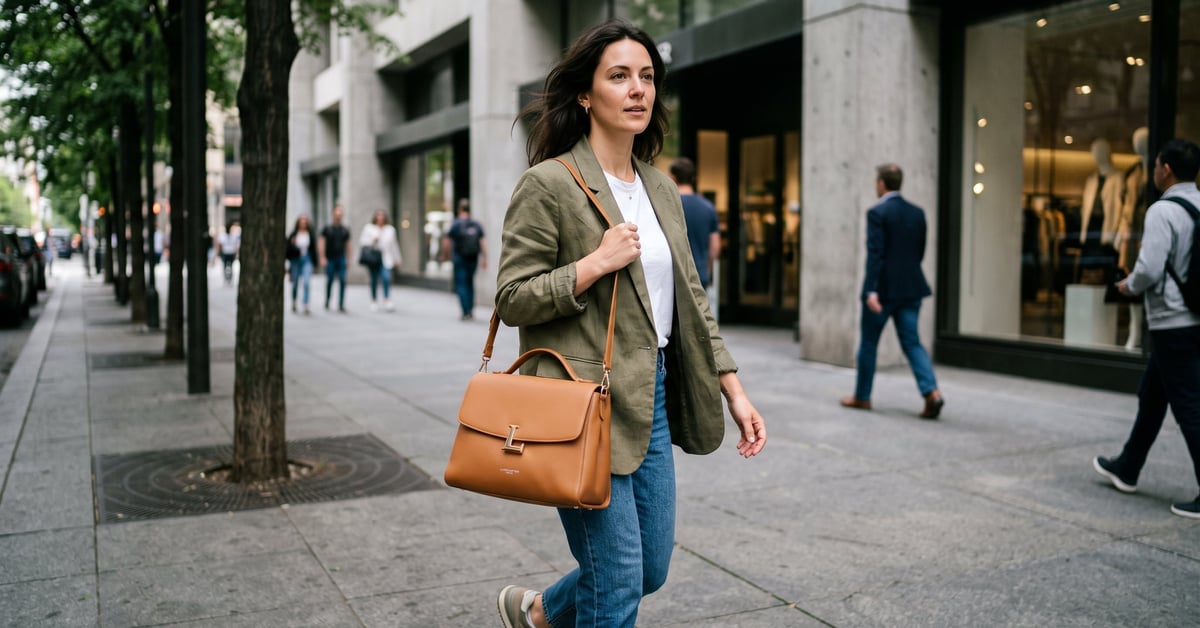 Sac à main Lancaster élégant posé sur fond neutre moderne, style éditorial