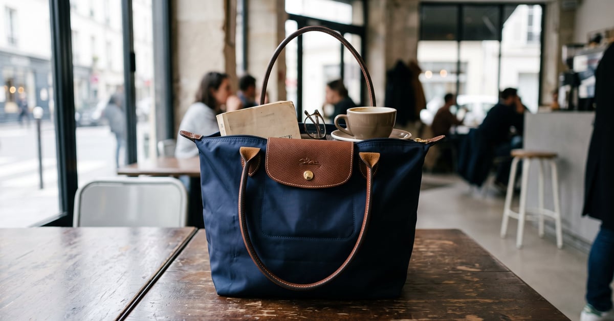 Sac à main Longchamp en cuir posé sur fond neutre – modèle iconique sac a main longchamps