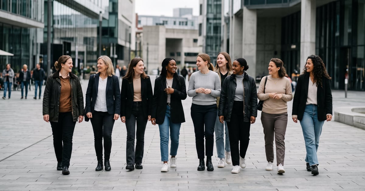 Huit femmes réunies ensemble, illustration de l'expression et de son accord en français